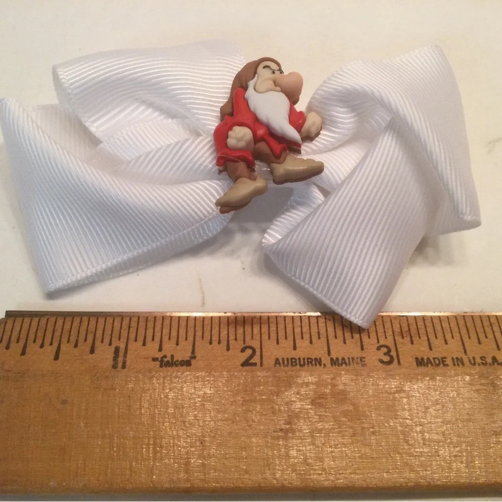 Disney Dwarf Grumpy Hair Bow Clip Snow White Barrette Pony Tail 4” White
